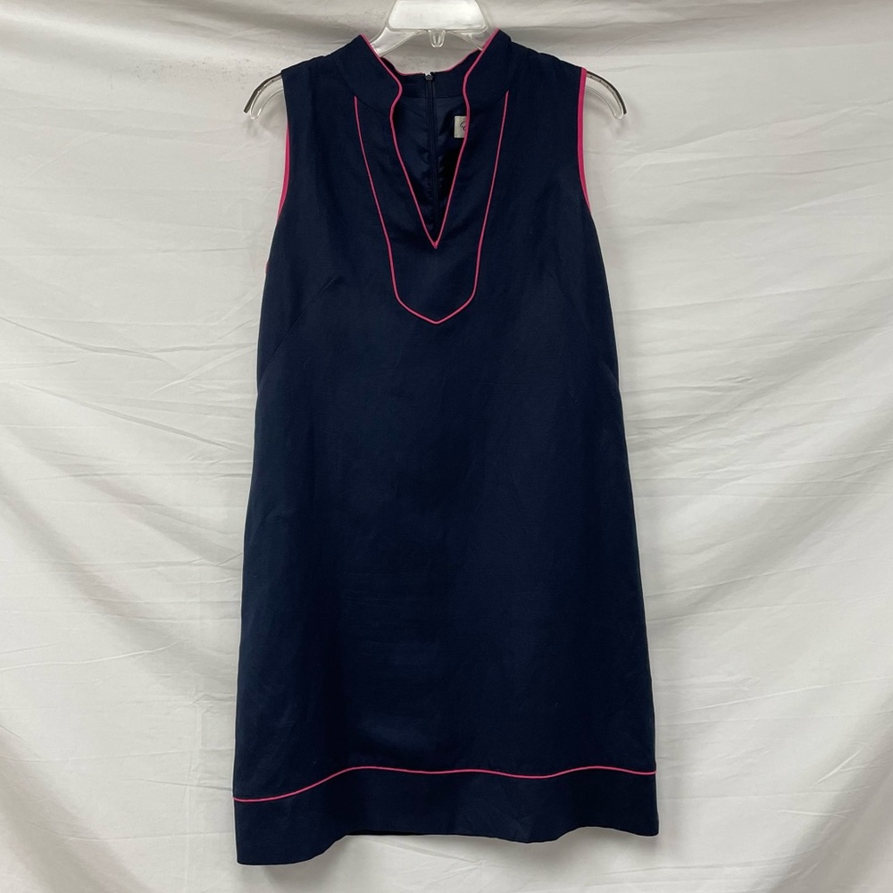 Eliza J Navy Blue Midi Dress with Pink Trim